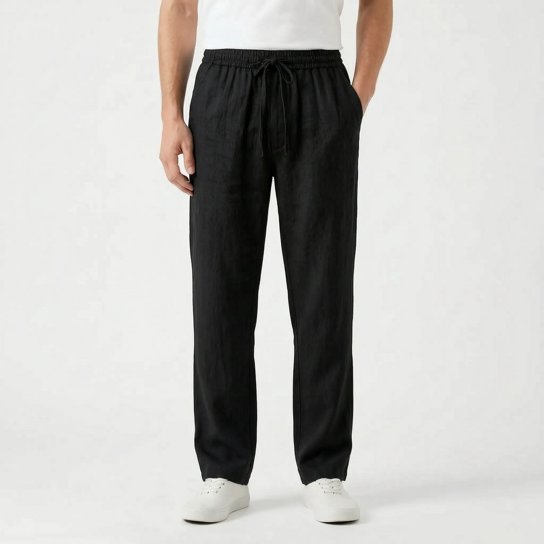 Men's relaxed fit casual straight joggers with elastic waist, designed for comfort, travel, and summer style.