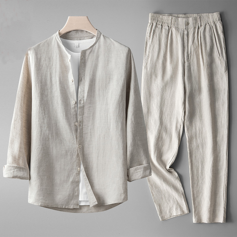 Men's relaxed fit comfort lounge set in a neutral tone, perfect for everyday casual wear & versatile spring/summer style.