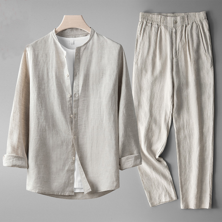 Men's relaxed fit comfort lounge set in a neutral tone, perfect for everyday casual wear & versatile spring/summer style.