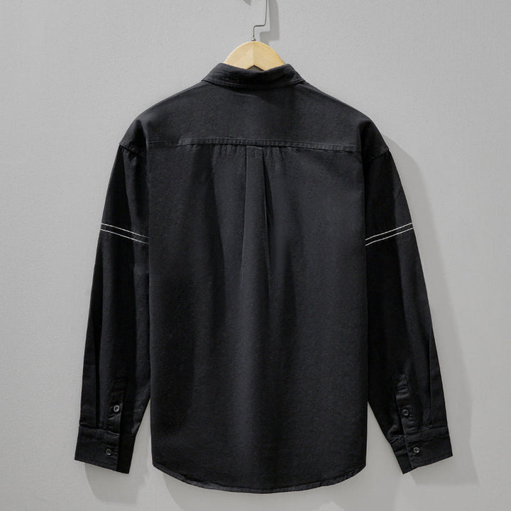 Black men's casual shirt with a relaxed fit, great for everyday wear & versatile smart casual outfits.