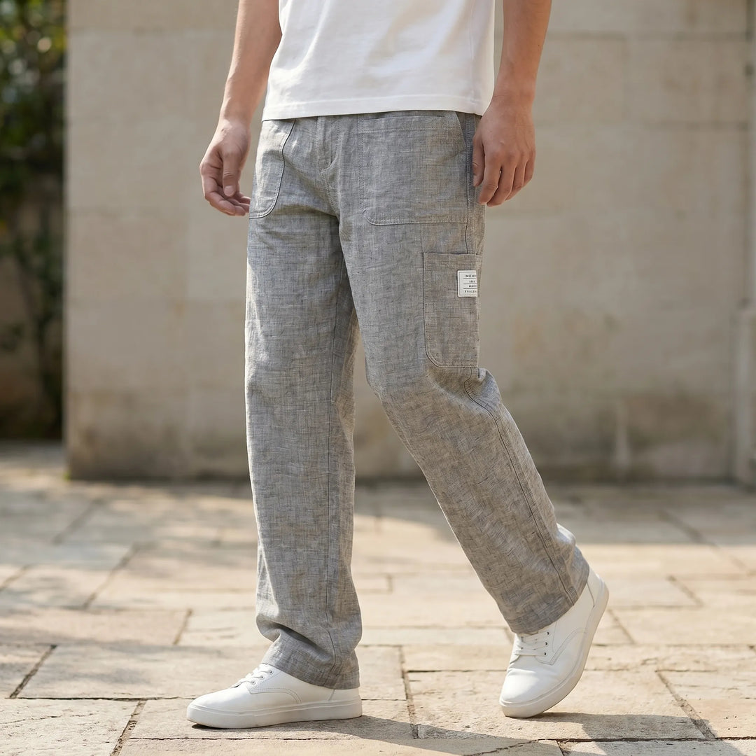 Men's relaxed fit loose straight-leg casual pants, comfortable for everyday wear. Ideal streetwear.
