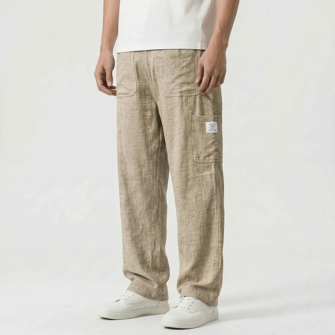 Streetwear men's relaxed fit cargo pants. Loose straight leg, casual style with practical pockets for daily wear.