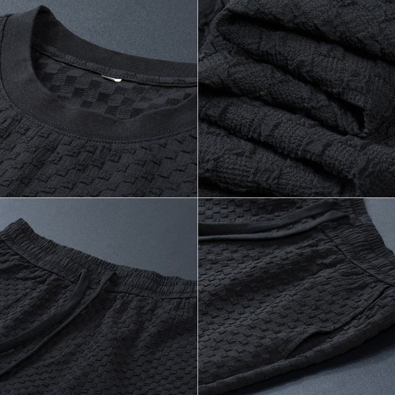 Man in a comfortable men's relaxed fit loungewear set, ideal for cozy evenings and casual daily wear.