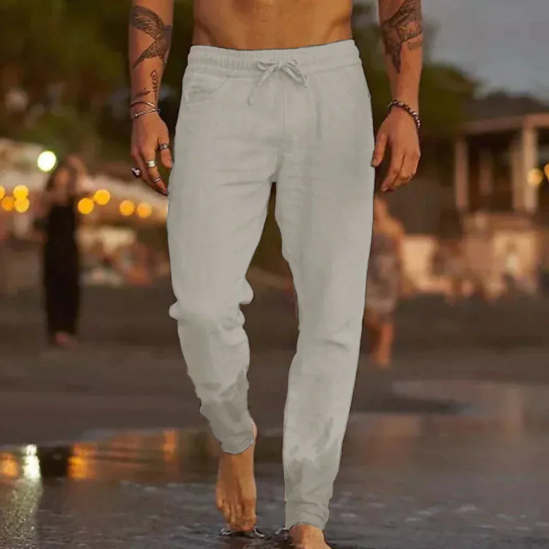 Stylish men's relaxed fit tapered pants, ideal for casual wear, summer outings, and effortless coastal fashion.