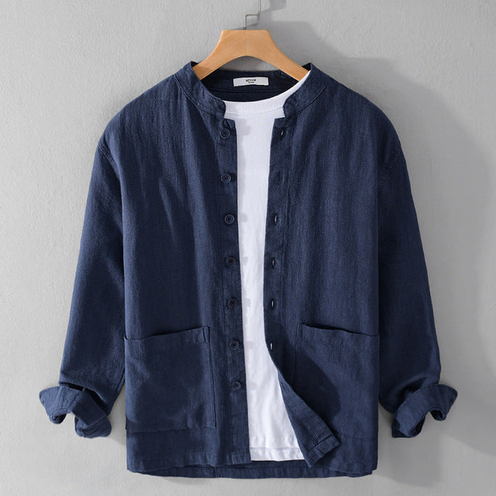 Casual men's textured button-up shirt, relaxed fit, long sleeve. Perfect summer shirt for everyday comfort.