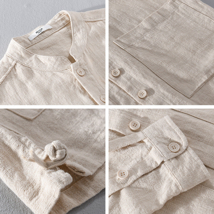 Stylish men's relaxed fit textured button-up shirt. Long sleeve casual top for summer and everyday wear.