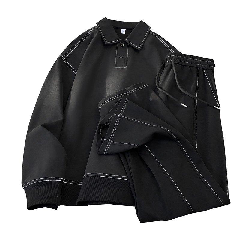 Men's relaxed fit two-piece loungewear set in navy cotton blend, perfect for ultimate casual comfort at home.