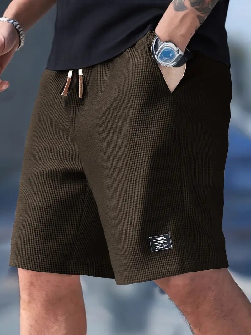 Relaxed fit men's waffle knit shorts, perfect for comfort, leisure, and laid-back summer days.