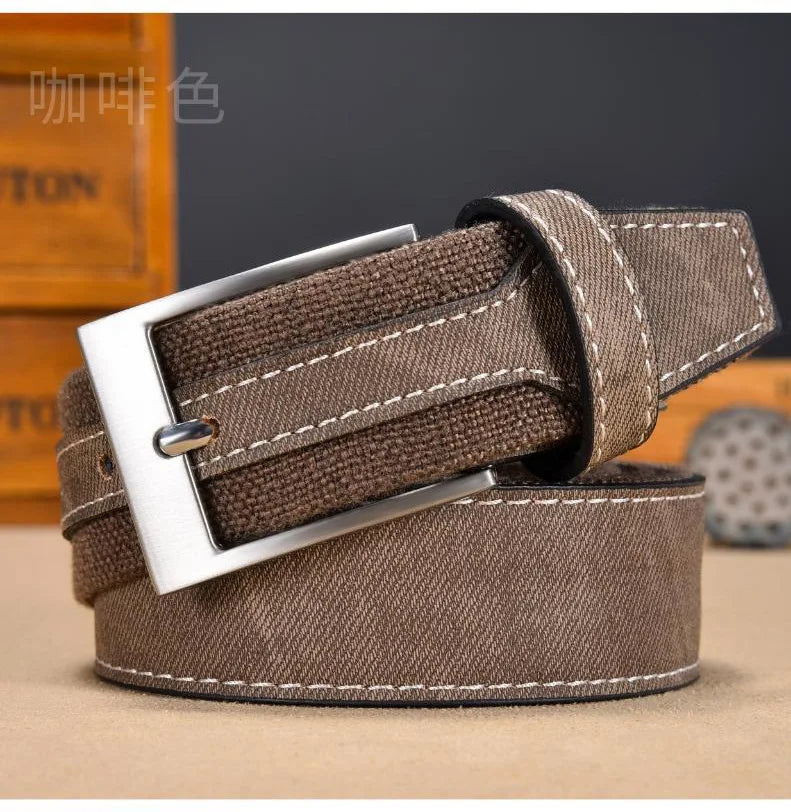 Versatile men's reversible denim and canvas belt, easily switching between casual and formal styles.
