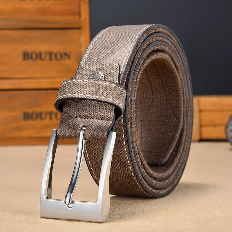 Men's adjustable denim-inspired reversible belt, ensuring a perfect, comfortable fit for all waist sizes.