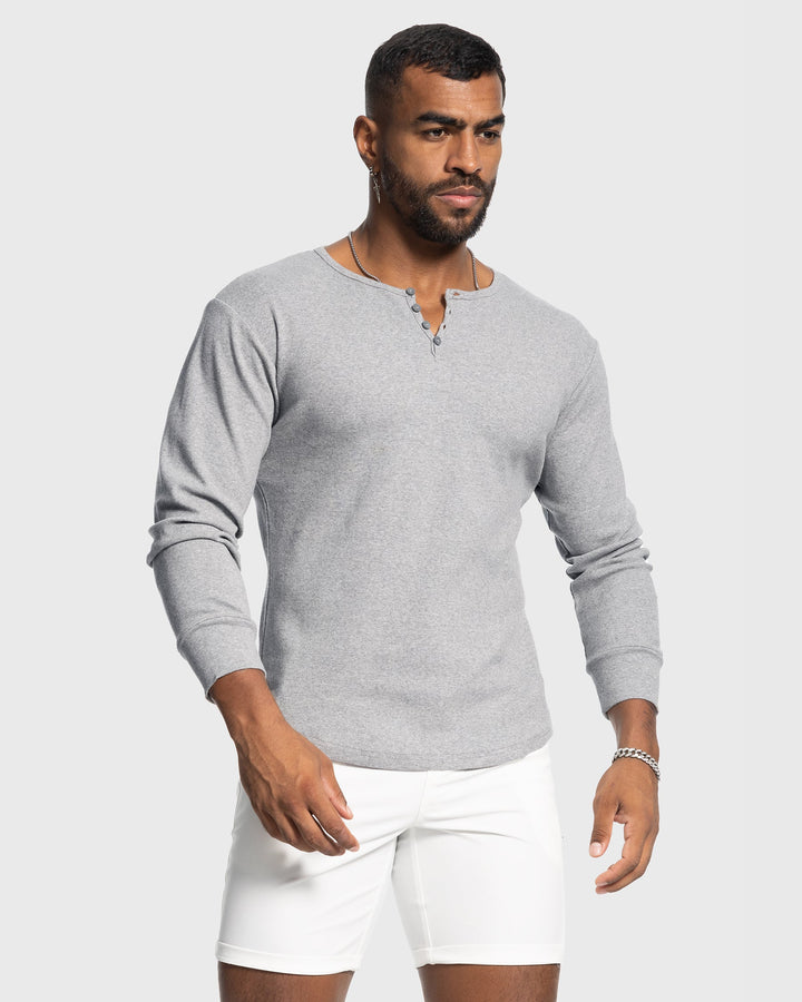 Men's comfortable long sleeve henley, featuring a rib knit design for everyday casual wear.