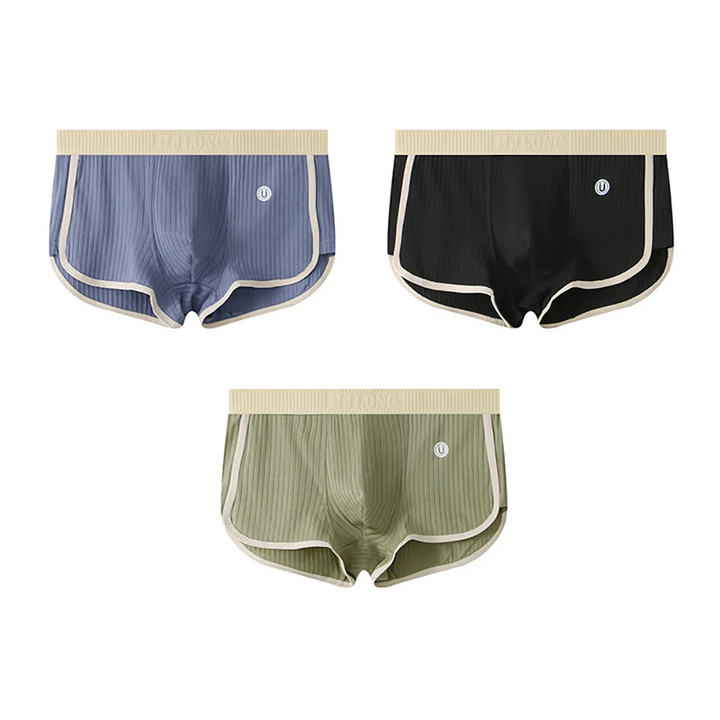 Men's multipack of 3 ribbed performance briefs in retail packaging. Breathable athletic underwear.