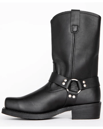 Side view of men's robust harness boots. Features a classic design, durable construction, and oil-resistant sole.