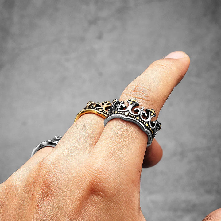 Kingmaker Edition Men's Royal Crown Ring. Stainless steel vintage statement ring, available in multiple finishes.
