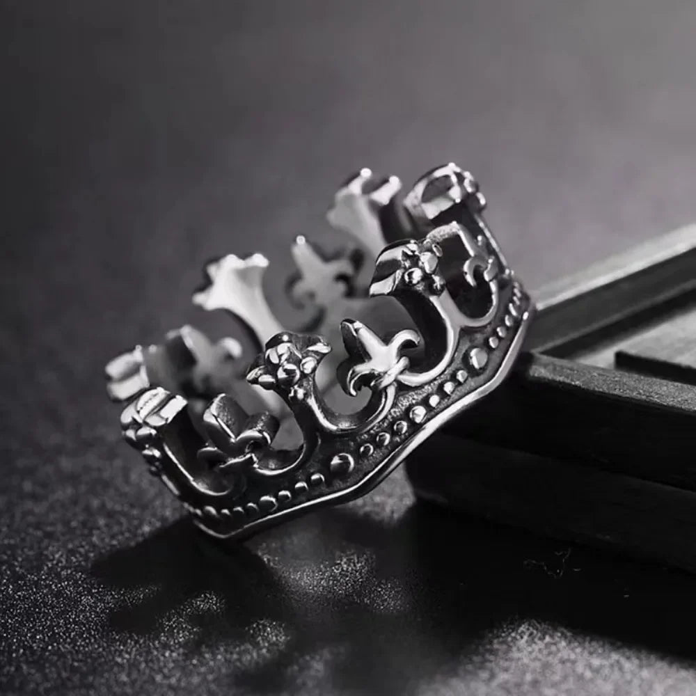 Silver men's royal crown ring, Kingmaker Edition. Stainless steel vintage statement ring for men.