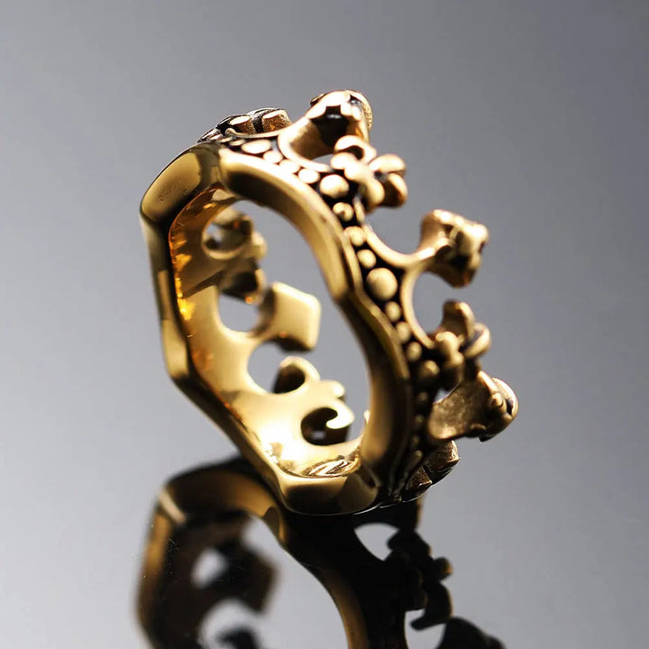 Black men's royal crown ring, Kingmaker Edition. Stainless steel statement ring with vintage finish.