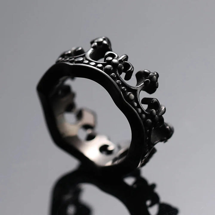 Men's royal crown ring featuring fleur de lis design. Kingmaker Edition stainless steel vintage statement ring.