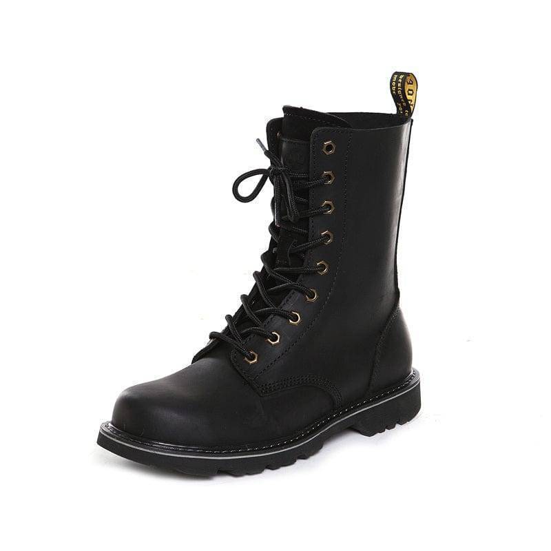 Side view of a men's heavy-duty high-top leather boot, ideal for hunting and outdoor use