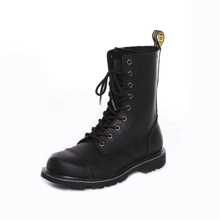 Rugged men's high-top leather hunting boots, designed for comfort and protection on trails