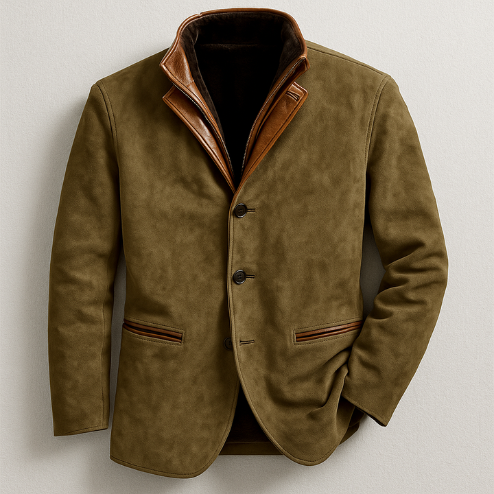 Men's rugged style everyday jacket in classic olive, perfect for layering & transitional wear.
