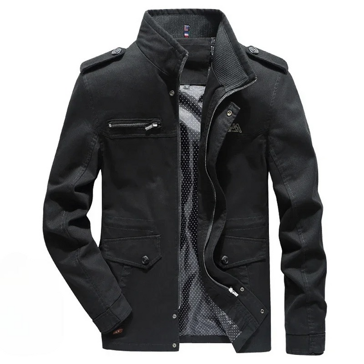 Versatile men's casual utility jacket in a military style, excellent for everyday wear, travel, or a rugged look.