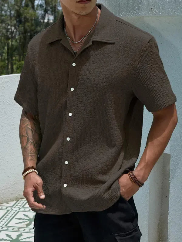 Classic men's short sleeve textured shirt for a smart casual look, comfortable and easy to wear.