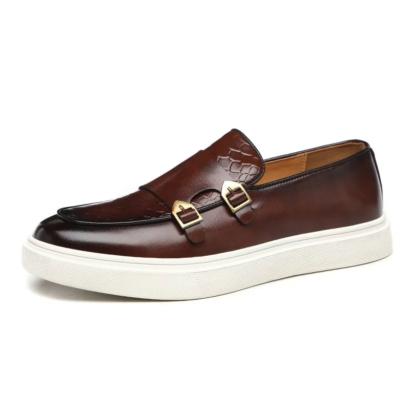 Stylish men's croc embossed slip-on loafers on display. Versatile footwear for modern casual and formal outfits.