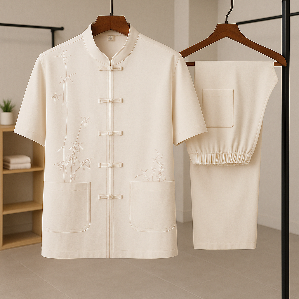 Comfortable men's Sereno relaxed-fit 2-piece loungewear set with elastic waist, perfect for warm weather.