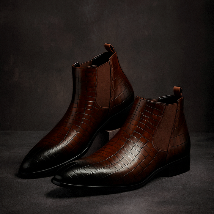 Comfortable men's Sevilla alligator Chelsea boots. Elegant slip-on dress footwear for formal occasions.