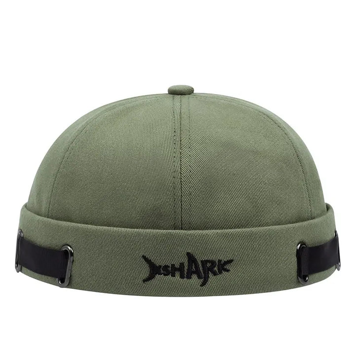 Cool men's Shark Mode beanie, an essential embroidered streetwear hat for winter.