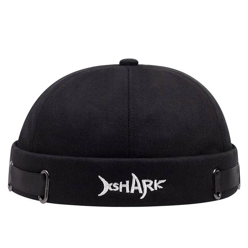 Adjustable men's Shark Mode beanie, stylish embroidered streetwear accessory.