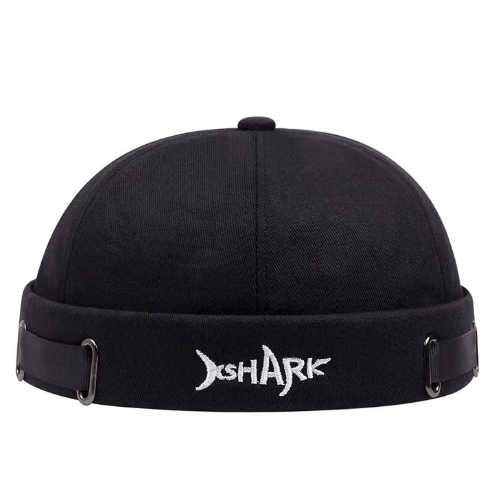 Adjustable men's Shark Mode beanie, stylish embroidered streetwear accessory.