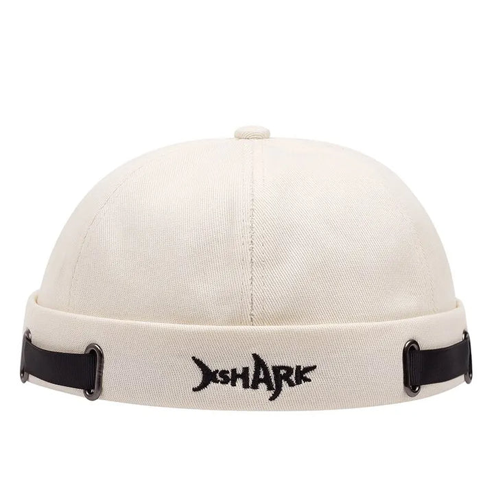 Men's Shark Mode beanie, high-quality embroidered streetwear hat for fashion-forward men.
