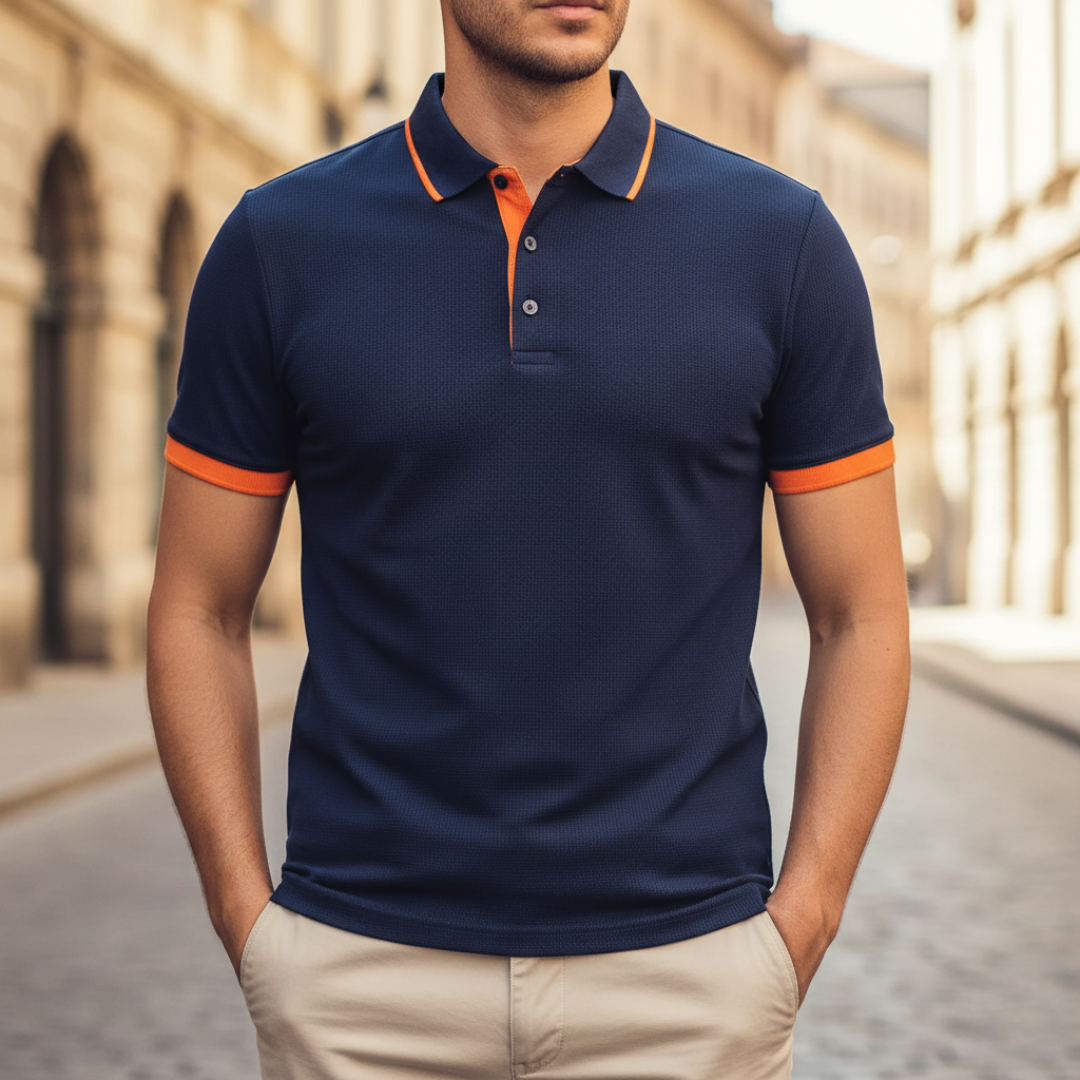 Adult men's short sleeve polo, a classic solid color addition to any casual spring fashion.