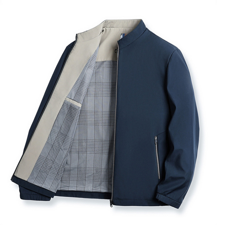 Casual men's jacket, sleek grey design with secure pockets, perfect for everyday comfort.
