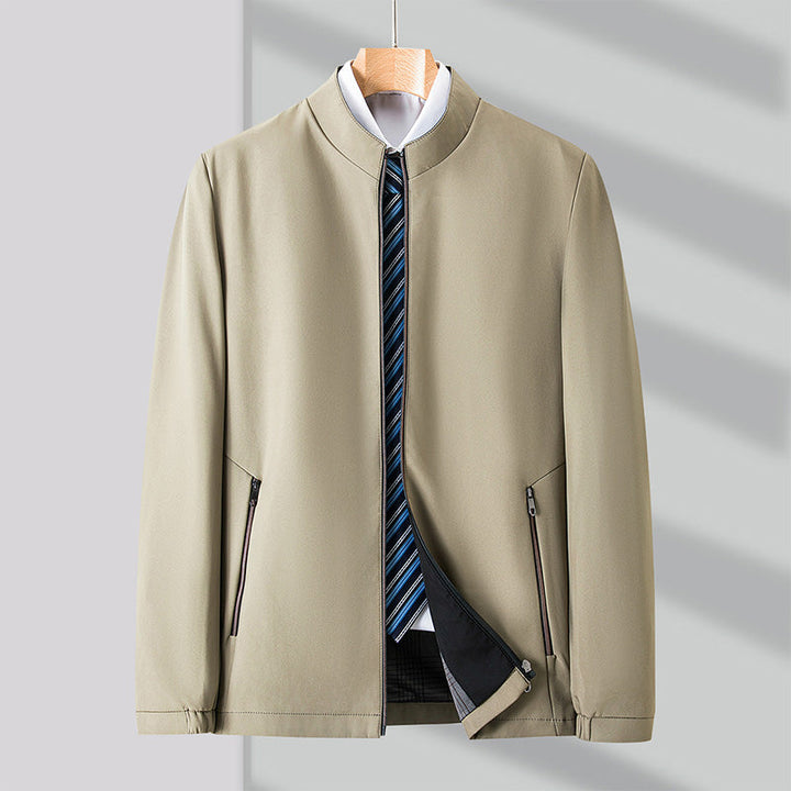 Men's comfort jacket, tailored fit outerwear with secure zipper pockets for versatile style.