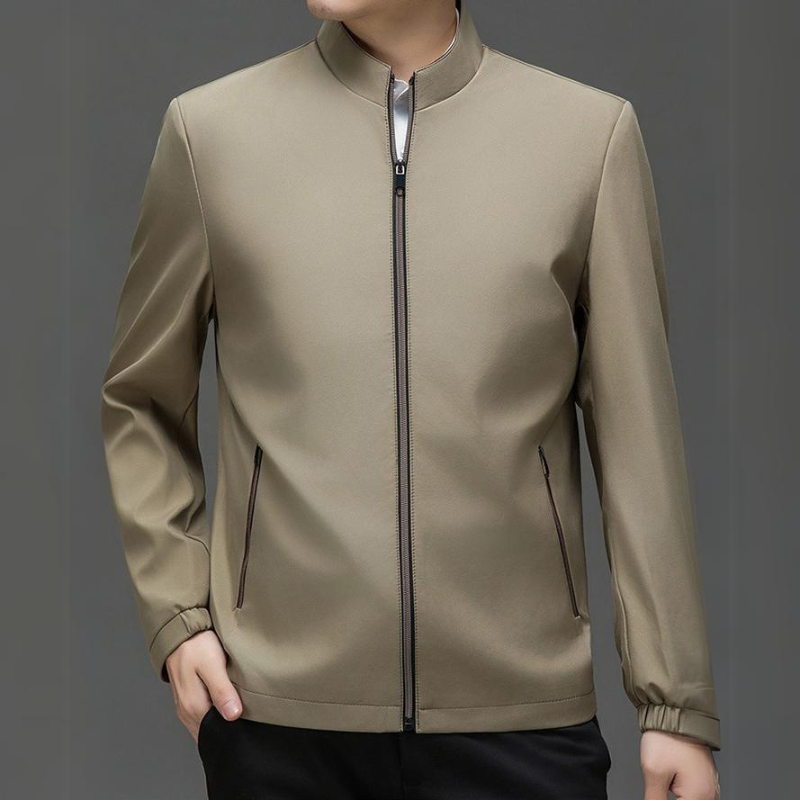 Versatile men's zipper jacket, smart casual style with secure pockets for all-season wear.