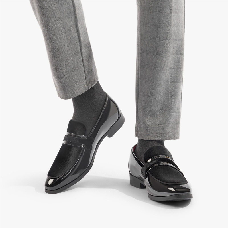 Polished leather men's dress loafers, slip-on style formal shoes, great for event & wedding wear.