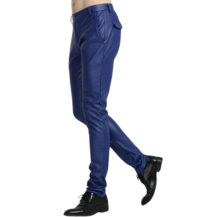 Edgy men's slim fit biker pants, ideal for streetwear & urban fashion. Sleek modern trousers.