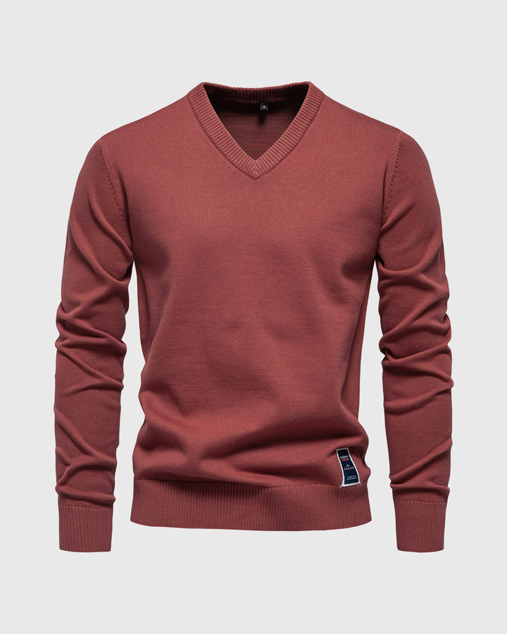 Men's V-neck ribbed pullover, perfect for comfortable layering & everyday wear.