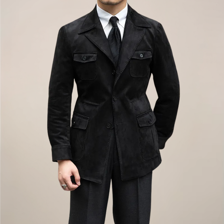 Stylish men's safari blazer, slim fit, ideal for casual outerwear & smart layered looks, perfect for modern fashion.