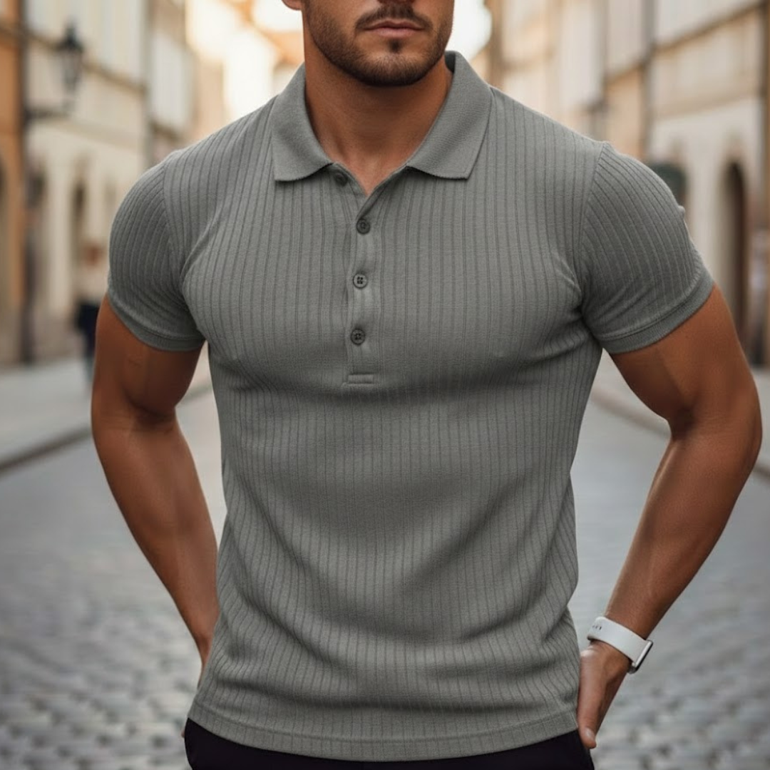 Classic men's slim fit short sleeve polo shirt, perfect for a smart casual everyday outfit.