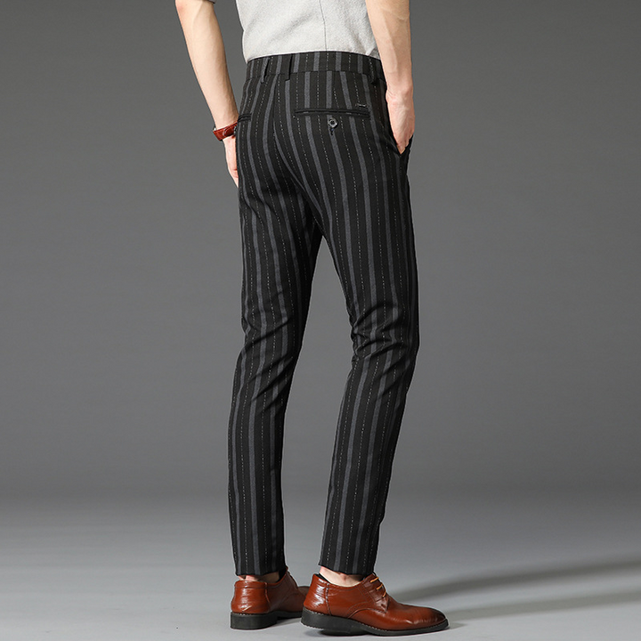 Classic men's striped formal dress pants, perfect for smart casual and office wear.