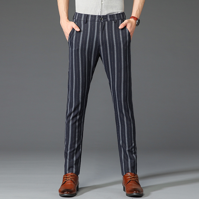 Elegant men's striped dress pants for a polished office look or smart casual ensemble.