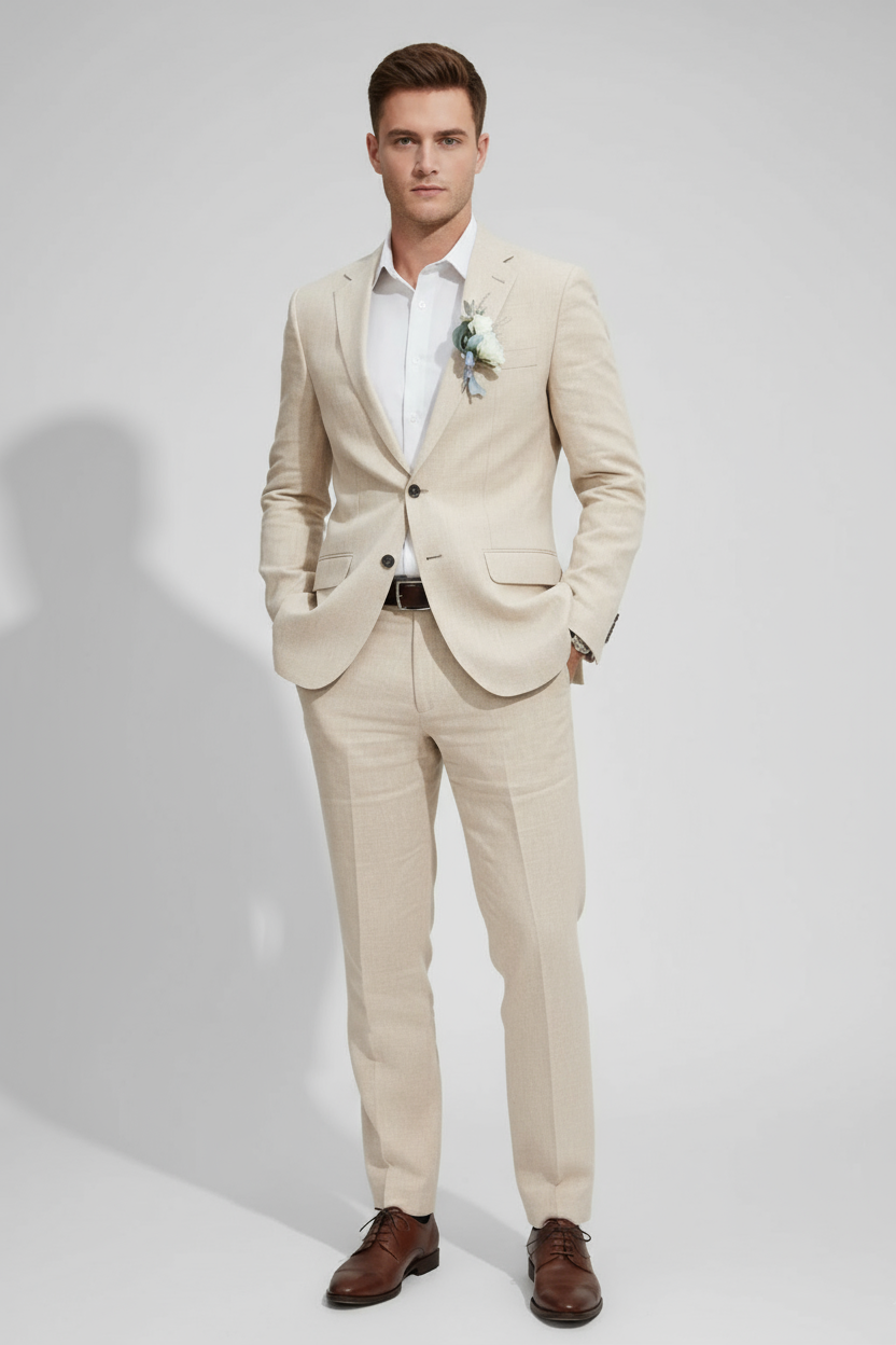 Men's slim fit suit set for weddings & formal events. Two-piece tailored design, perfect for a modern look.