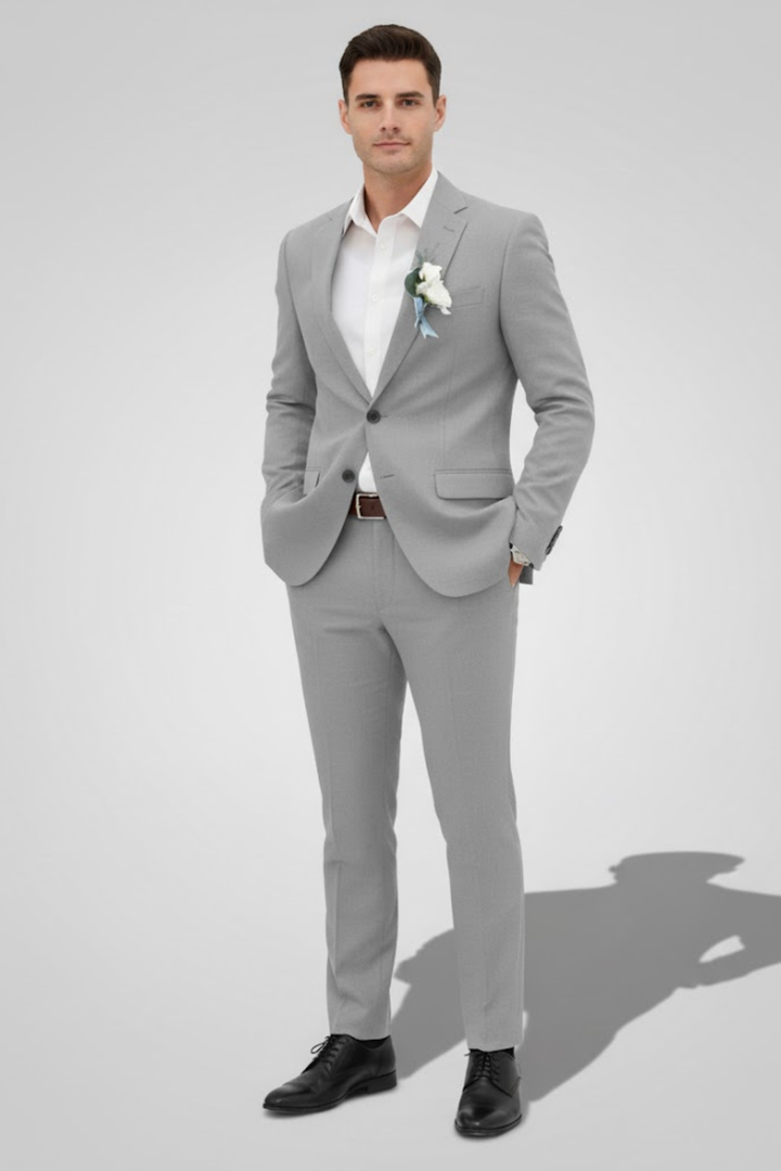Complete men's slim fit suit set (jacket & trousers) for weddings, formal events & stylish tailored wear.