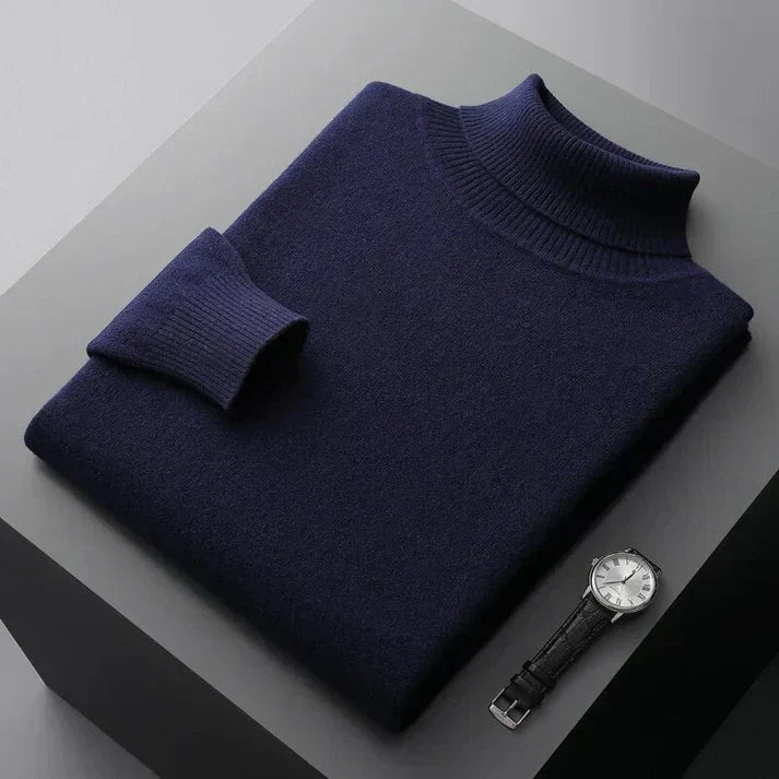 Versatile men's slim-fit turtleneck, ideal for layering under blazers for a smart casual winter look.