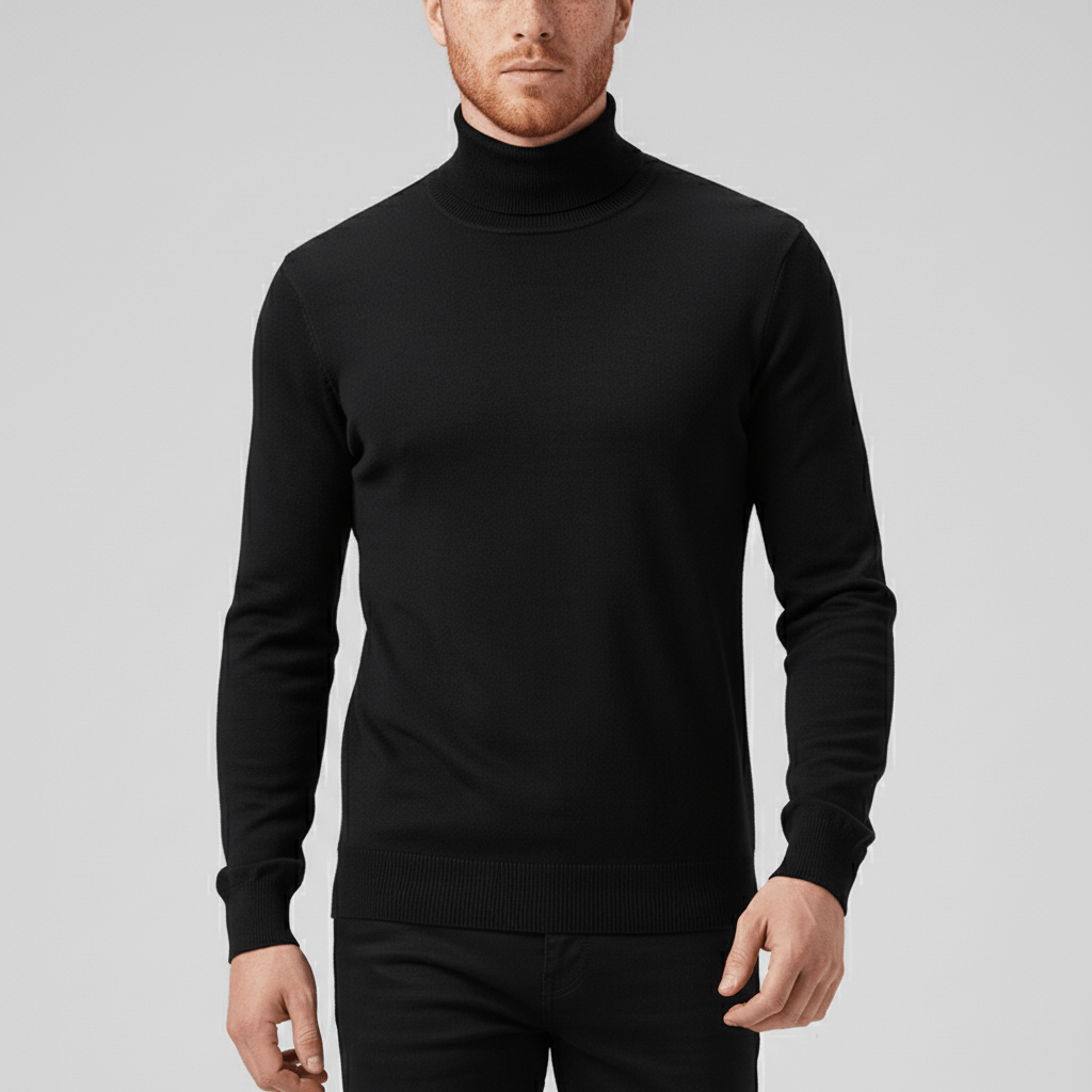 Elegant men's slim-fit turtleneck sweater Toby, enhances any modern versatile wardrobe.