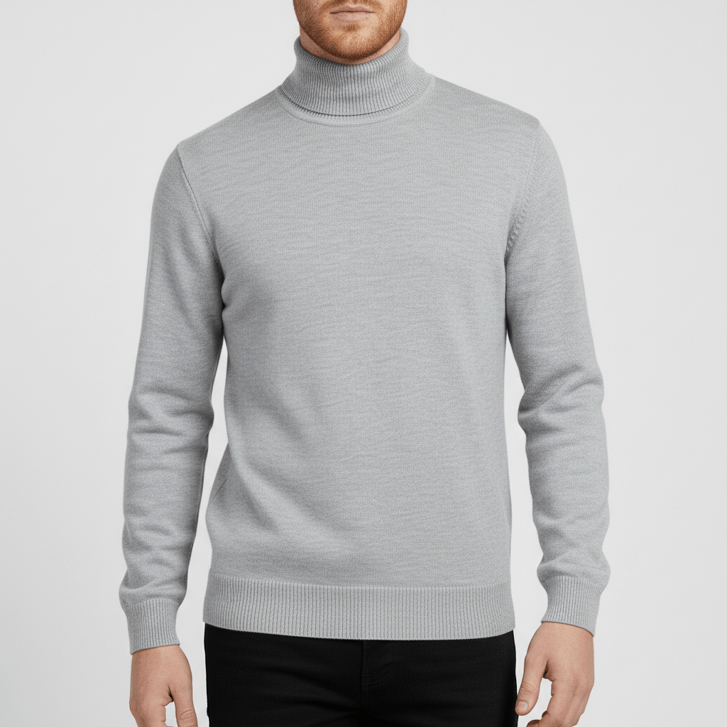 Slim-fit men's turtleneck sweater Toby, ideal for layering under blazers for warmth.