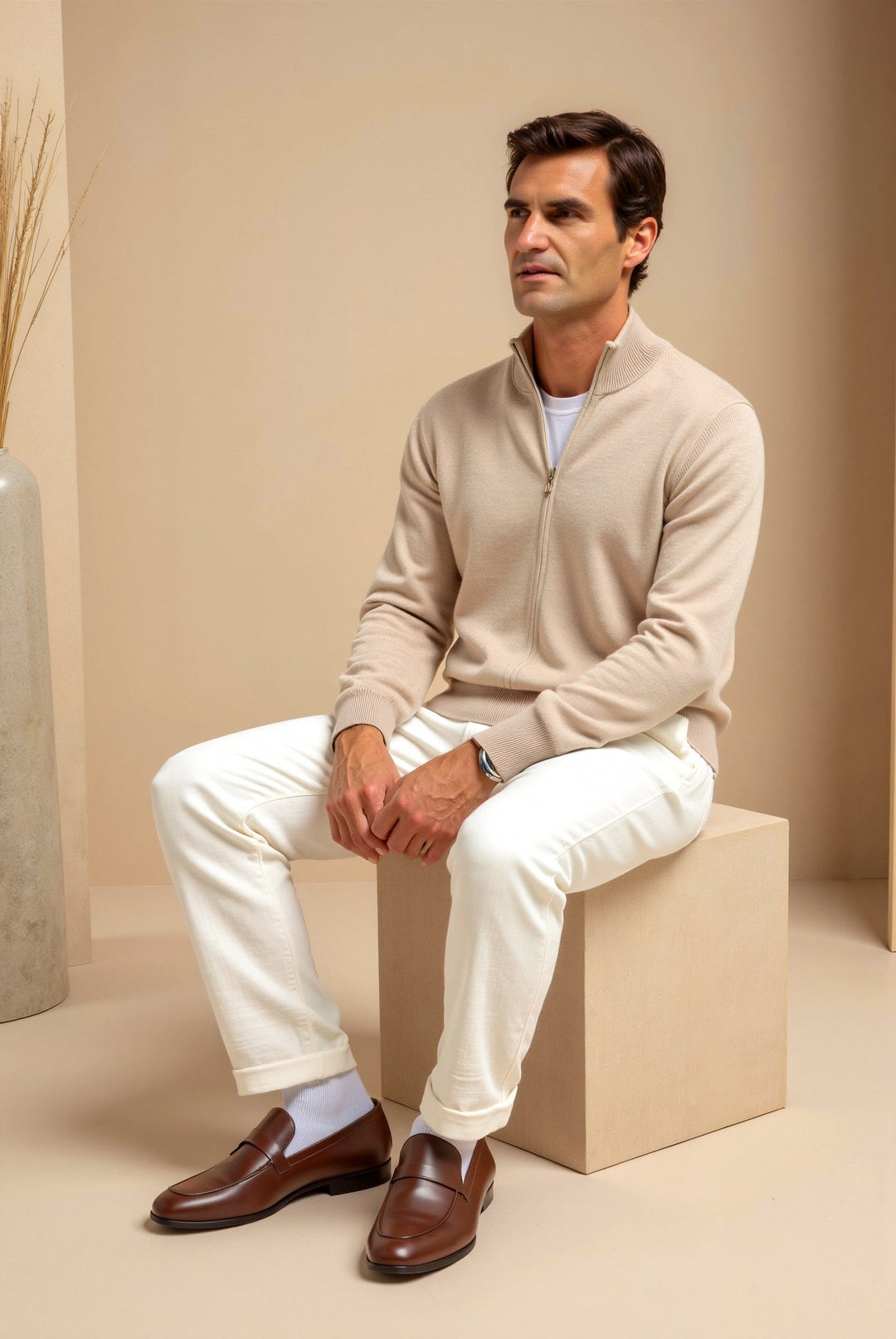 Men's fashion slim fit jacket, zip-up, stand collar. Versatile and stylish outerwear for modern men.